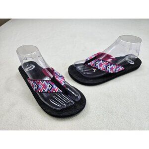 Oneill Woven Strap Flip Flops With Geometric Pattern & Black Sole Size 7.5 Aztec